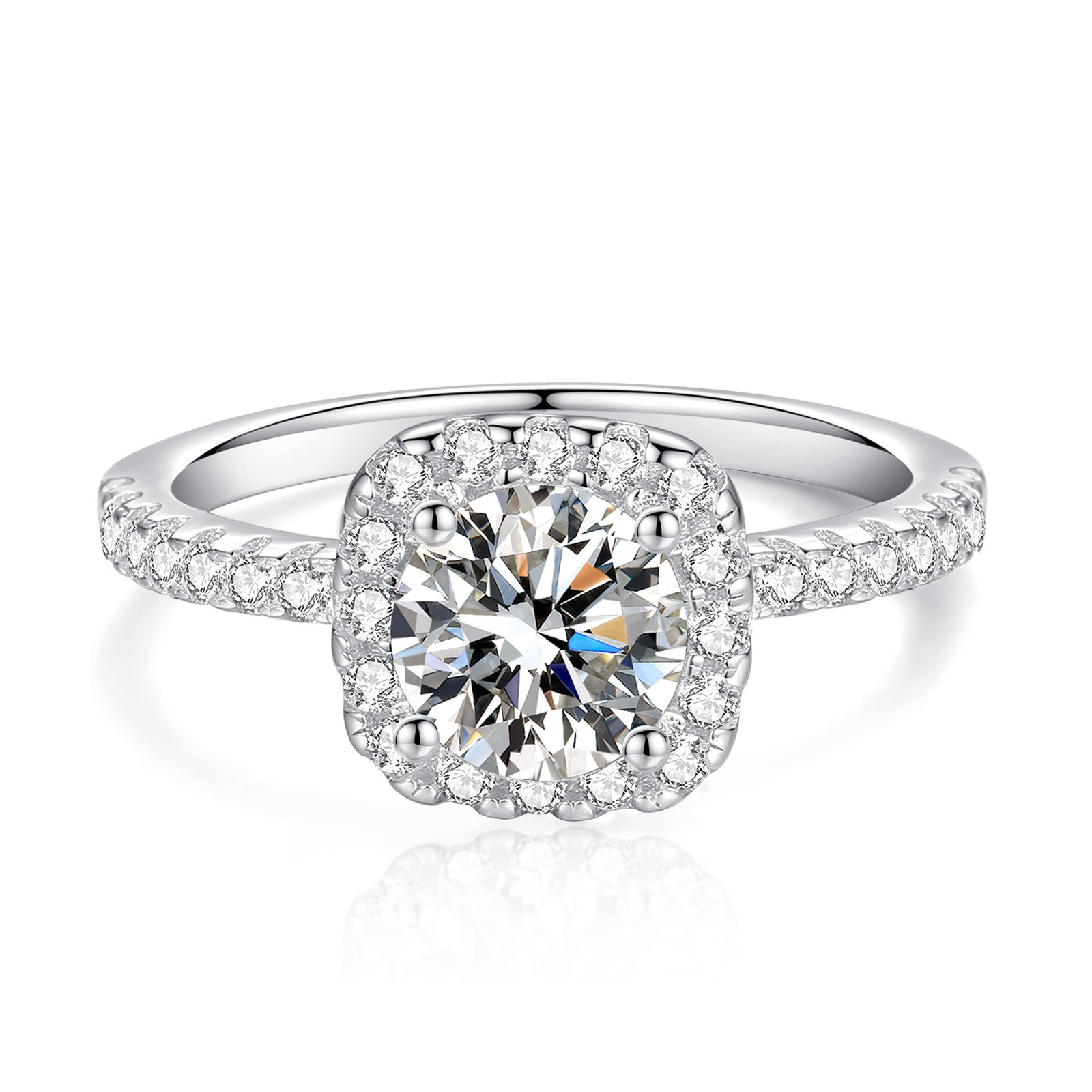 1Ct/2Ct Moissanite White Round Cut Halo Pave Setting Ring-Sterling Silver-lornajewelry