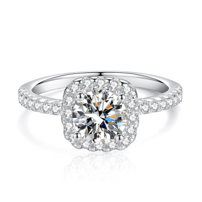 1Ct/2Ct Moissanite White Round Cut Halo Pave Setting Ring-Sterling Silver-lornajewelry