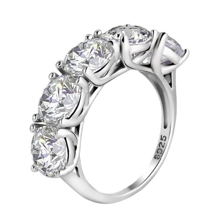 5Ct Moissanite Round Cut Five Stone Setting Ring-Sterling Silver-lornajewelry