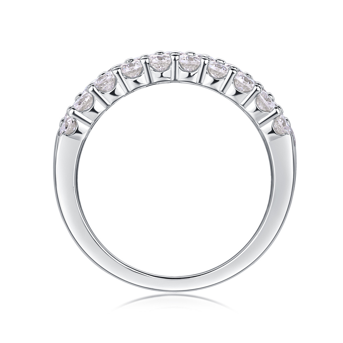 Moissanite Triple Row Pave Half Eternity Wedding Band-Sterling Silver-lornajewelry