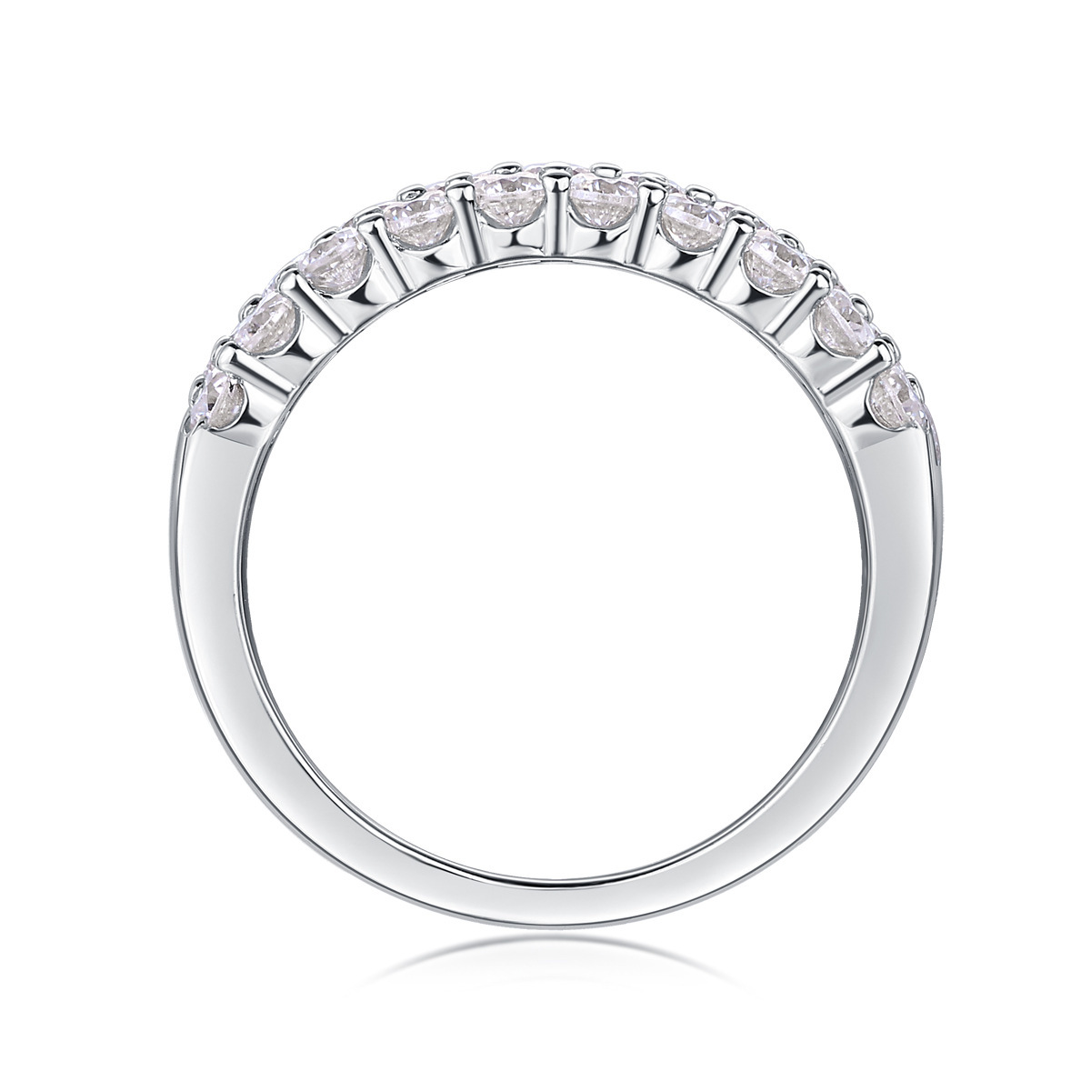 Moissanite Triple Row Pave Half Eternity Wedding Band-Sterling Silver-lornajewelry