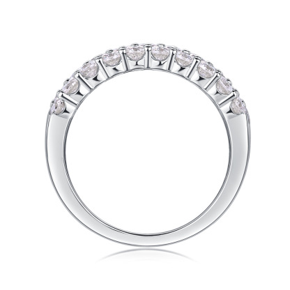 Moissanite Triple Row Pave Half Eternity Wedding Band-Sterling Silver-lornajewelry