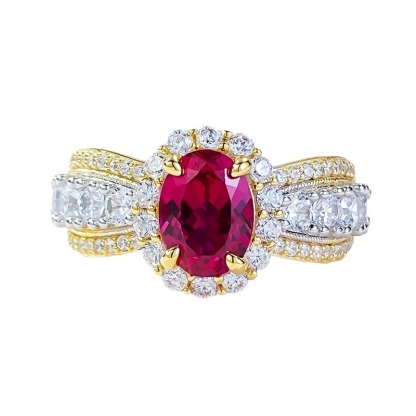 2Ct Luxury Oval Red Stone Halo Accent Ring in Gold-Sterling Silver-lornajewelry