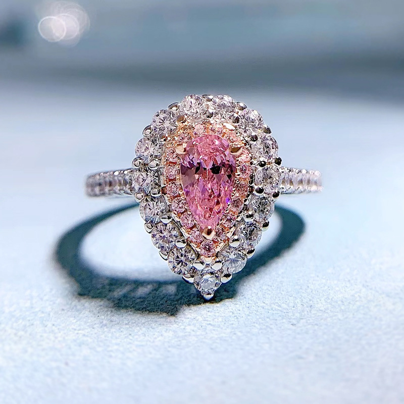 0.5Ct Pink Pear Cut Halo Setting Ring-Sterling Silver-lornajewelry