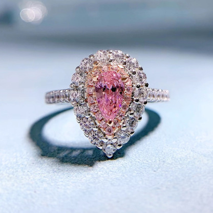 0.5Ct Pink Pear Cut Halo Setting Ring-Sterling Silver-lornajewelry