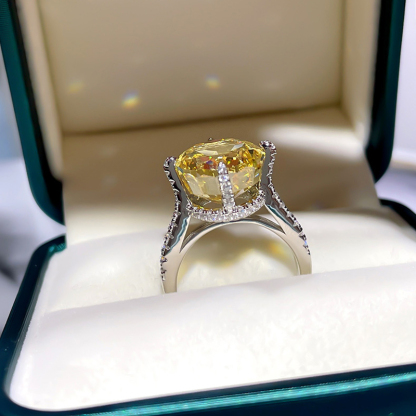 11Ct Yellow Oval Cut Pave Setting Ring-Sterling Silver-lornajewelry