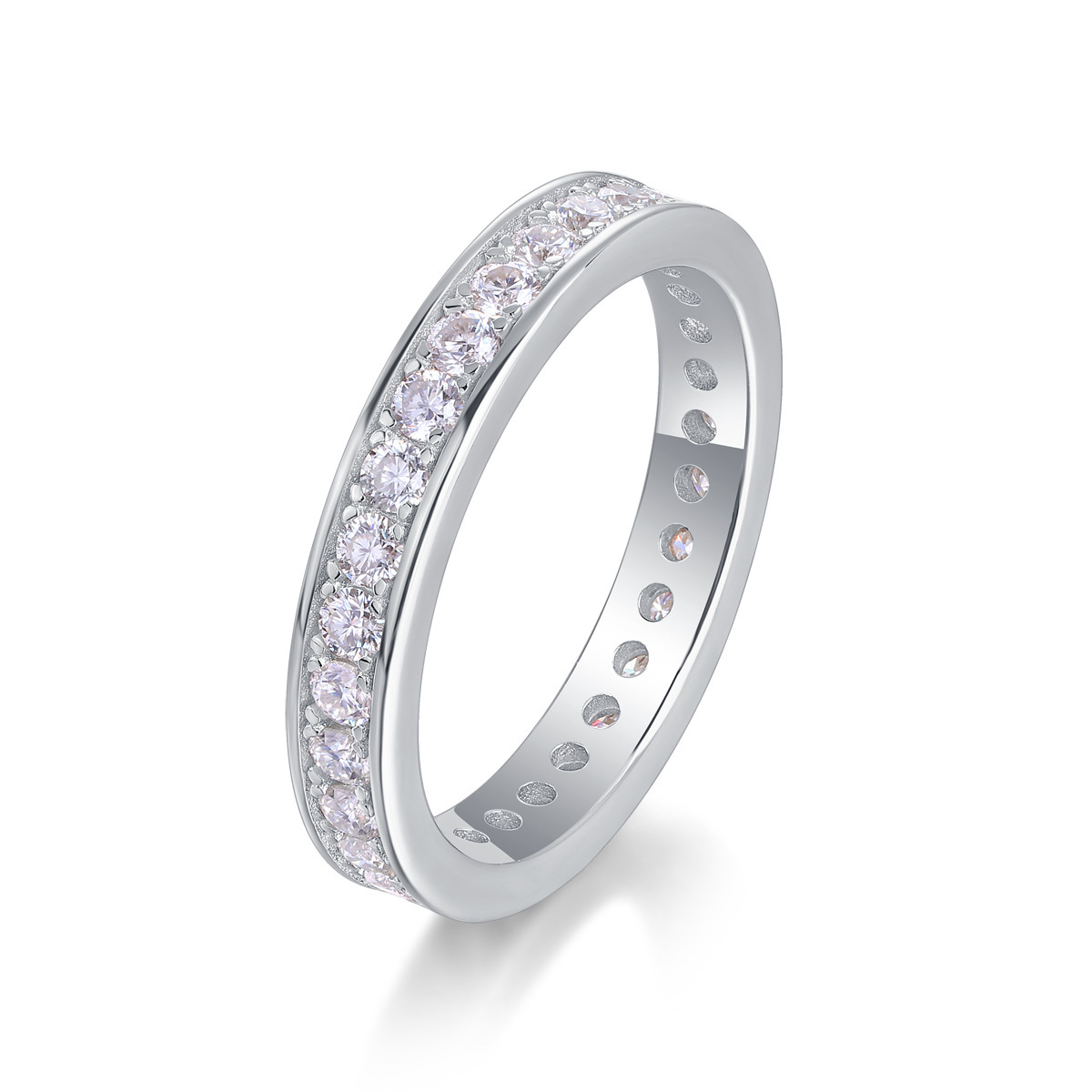 Moissanite Channel Set Full Eternity Wedding Band Ring In Sterling Silver-Sterling Silver-lornajewelry