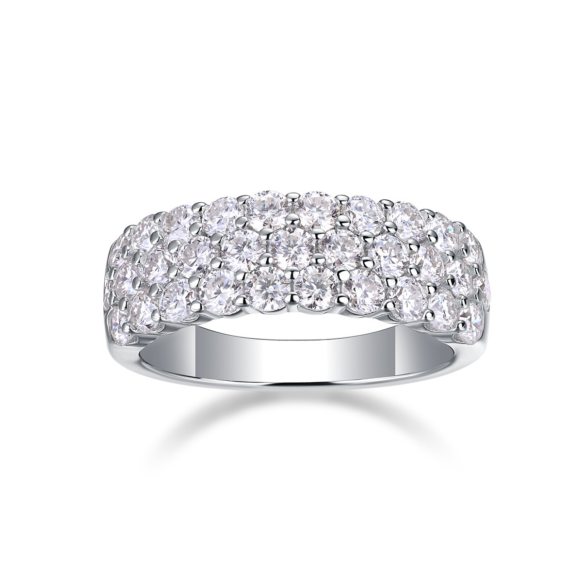 Moissanite Triple Row Pave Half Eternity Wedding Band-Sterling Silver-lornajewelry