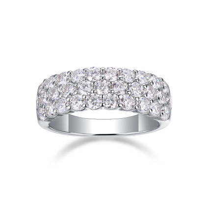 Moissanite Triple Row Pave Half Eternity Wedding Band-Sterling Silver-lornajewelry
