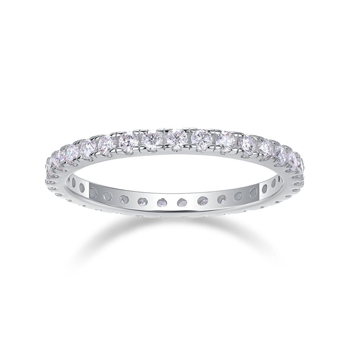 Moissanite Pave Full Eternity Wedding Band Stackable Ring-Sterling Silver-lornajewelry