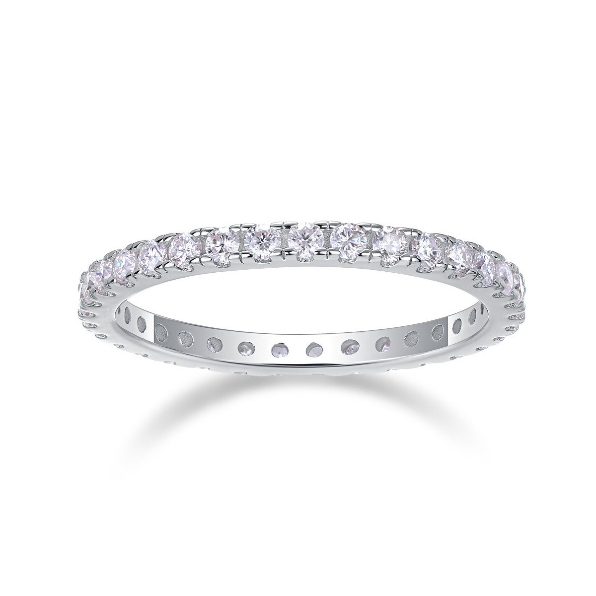 Moissanite Pave Full Eternity Wedding Band Stackable Ring-Sterling Silver-lornajewelry
