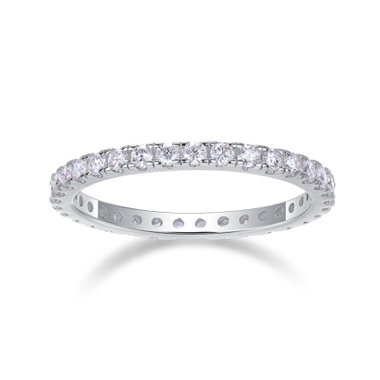 Moissanite Pave Full Eternity Wedding Band Stackable Ring-Sterling Silver-lornajewelry