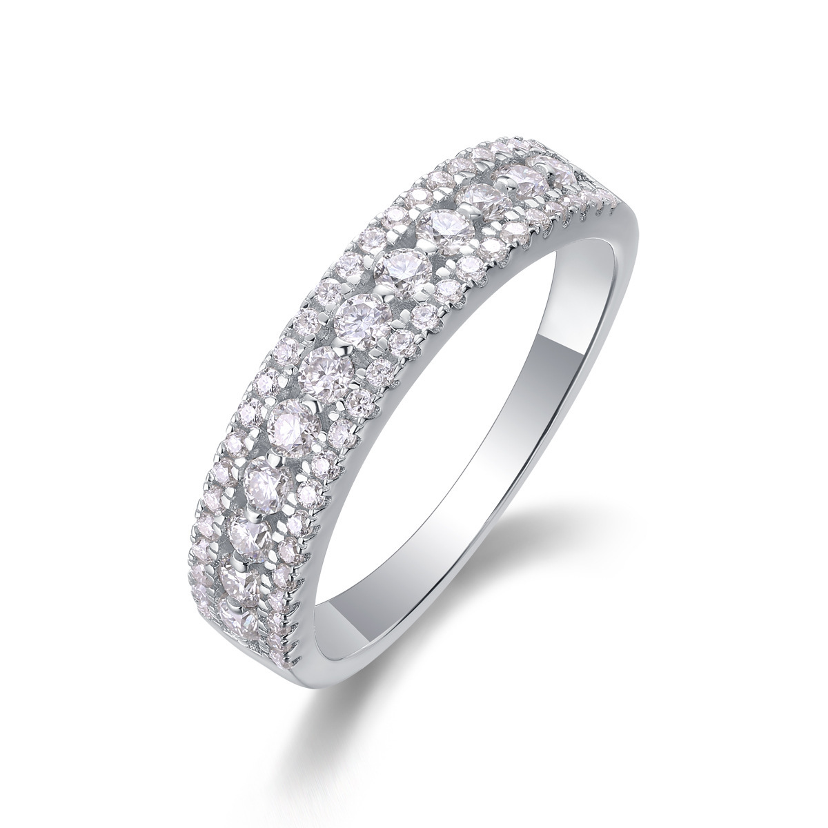 Moissanite Round Cut Half Eternity Wedding Band Stackable Ring-Sterling Silver-lornajewelry