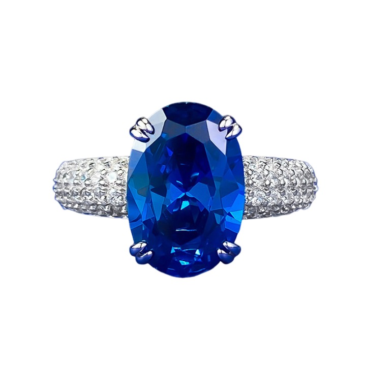5Ct Oval Blue Gemstone Ring In Sterling Silver-Sterling Silver-lornajewelry
