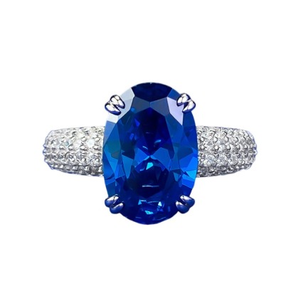 5Ct Oval Blue Gemstone Ring In Sterling Silver-Sterling Silver-lornajewelry