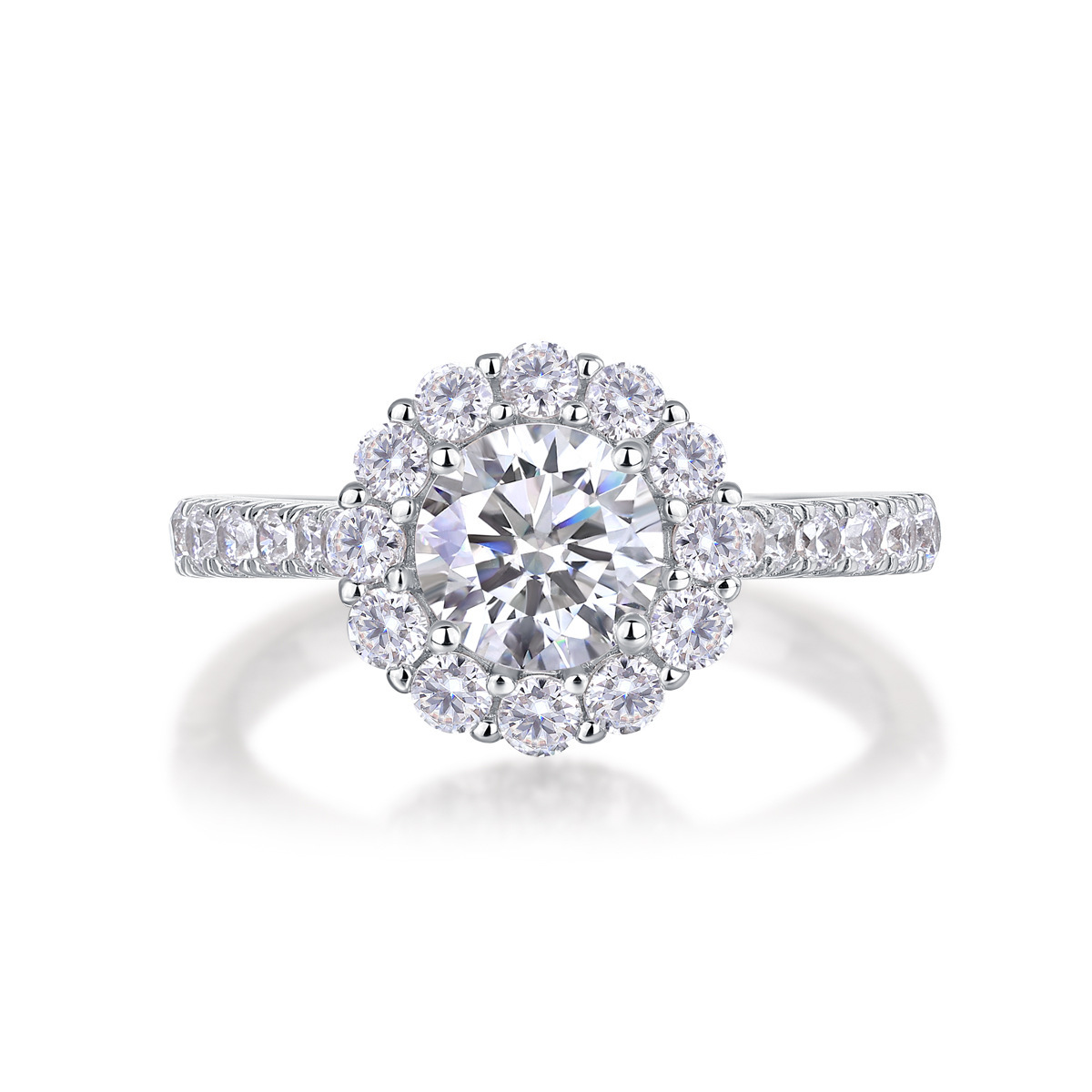 1Ct Moissanite Halo Round Cut Engagement Ring-Sterling Silver-lornajewelry