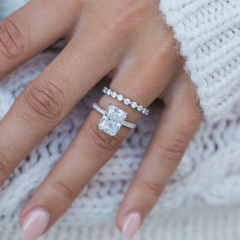Stunning Radiant Cut  Wedding Set In Sterling Silver-Sterling Silver-lornajewelry