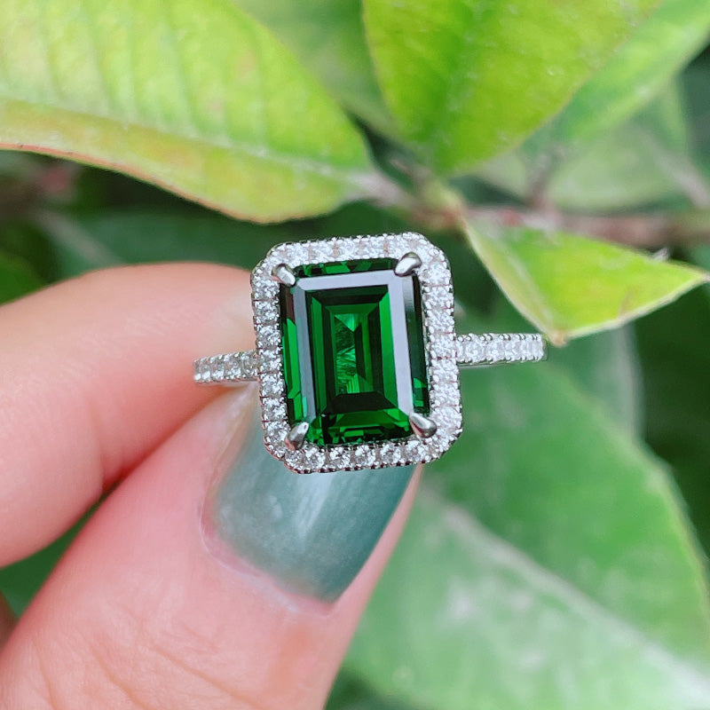 3.5Ct Amazing Emerald Cut Halo Engagement Ring In Sterling Silver-Sterling Silver-lornajewelry