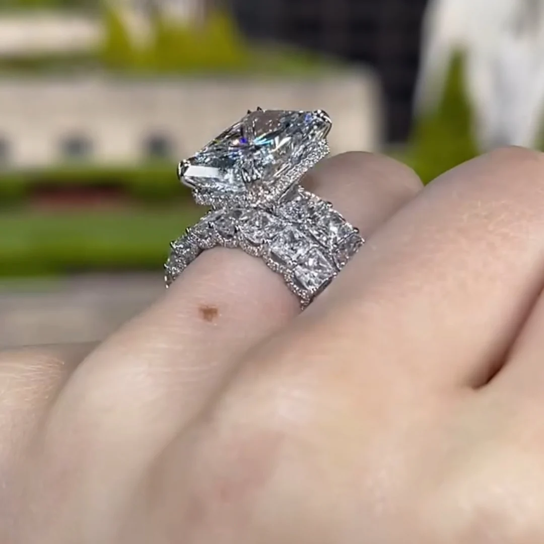 5Ct Luxe Radiant Cut Engagement Ring and Radiant Cut Wedding Band Set