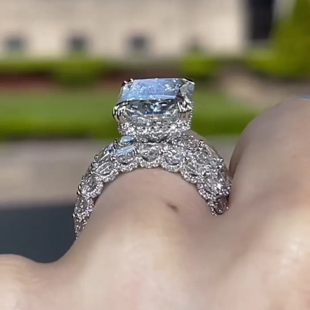 5Ct Luxe Radiant Cut Engagement Ring and Radiant Cut Wedding Band Set