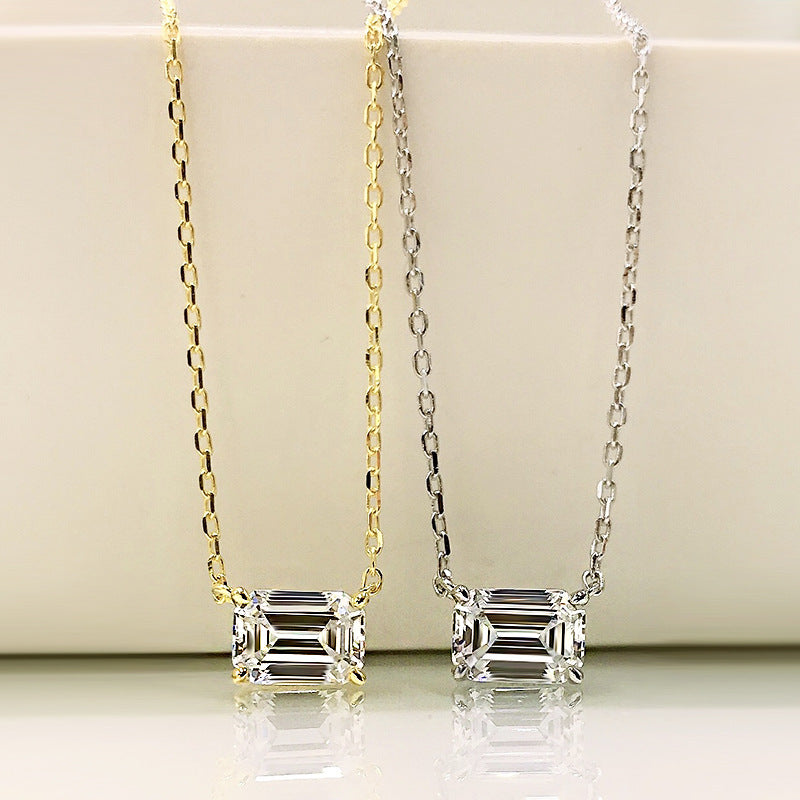 Simple Emerald Cut Pendant Necklace In Sterling Silver-Sterling Silver-lornajewelry