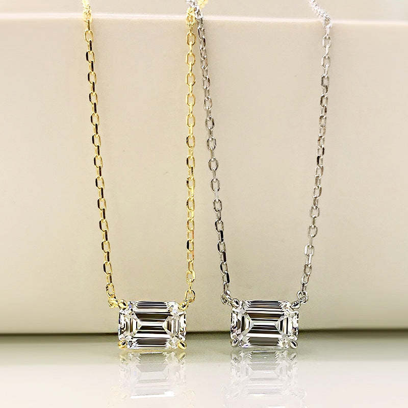 Simple Emerald Cut Pendant Necklace In Sterling Silver-Sterling Silver-lornajewelry