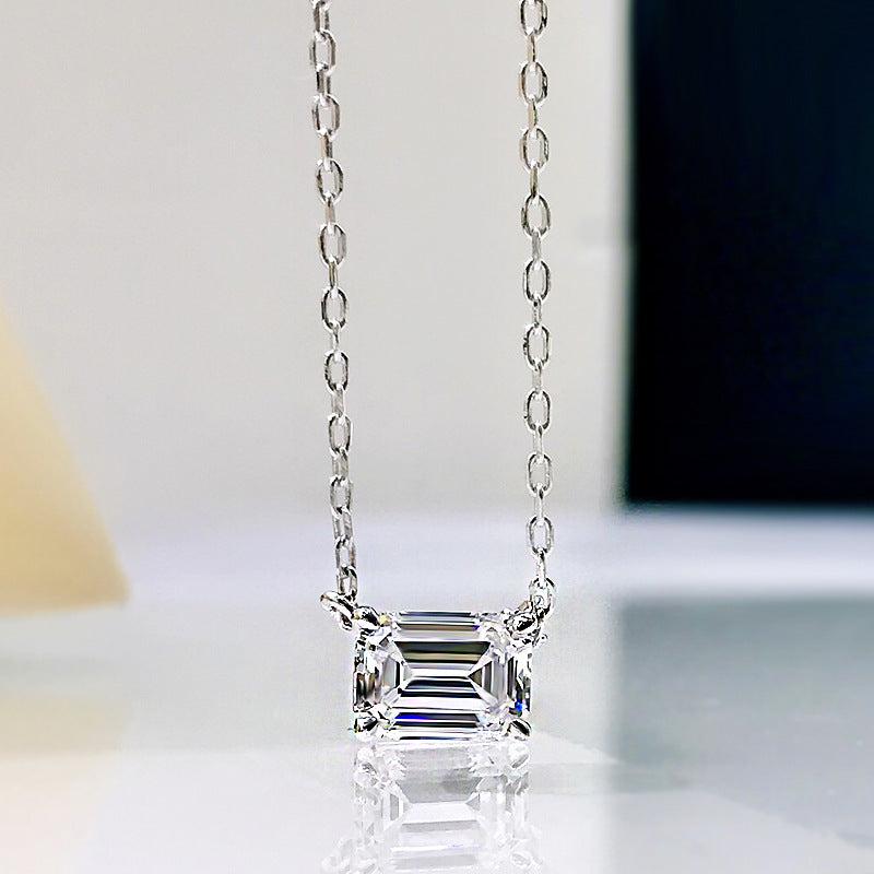 Simple Emerald Cut Pendant Necklace In Sterling Silver-Sterling Silver-lornajewelry