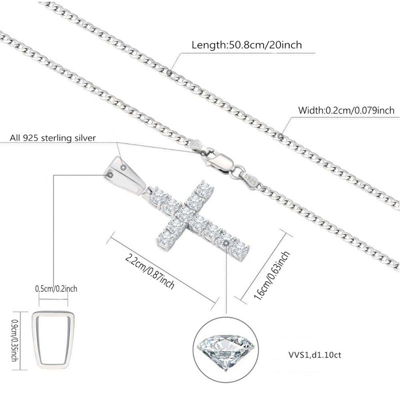 Moissanite Round Cross Pendant Necklace in Sterling Silver-Sterling Silver-lornajewelry