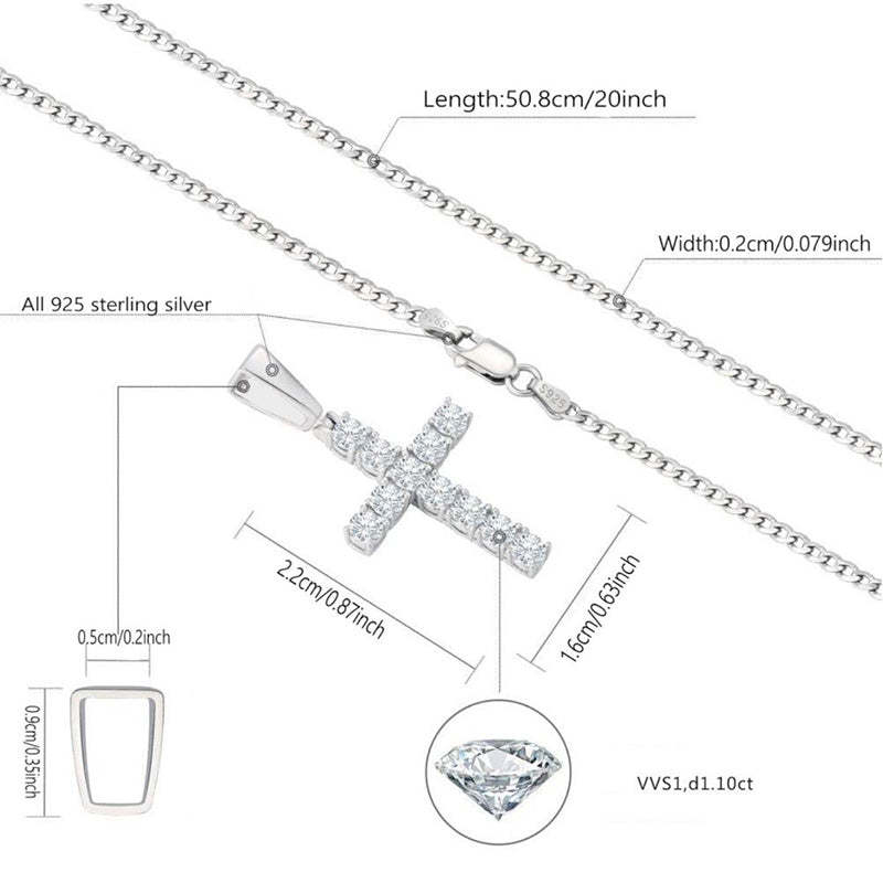 Moissanite Round Cross Pendant Necklace in Sterling Silver-Sterling Silver-lornajewelry