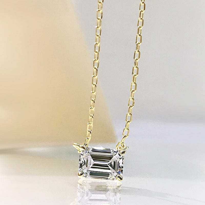 Simple Emerald Cut Pendant Necklace In Sterling Silver-Sterling Silver-lornajewelry