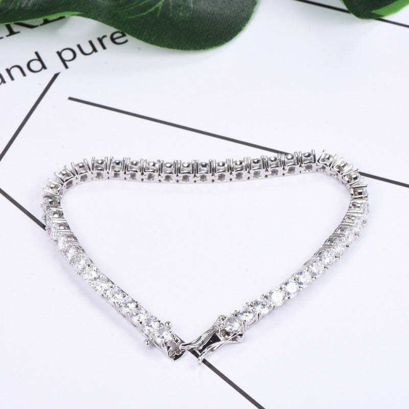 Romantic Simple White Round Cut Bracelet for Women In Sterling Silver-Sterling Silver-lornajewelry