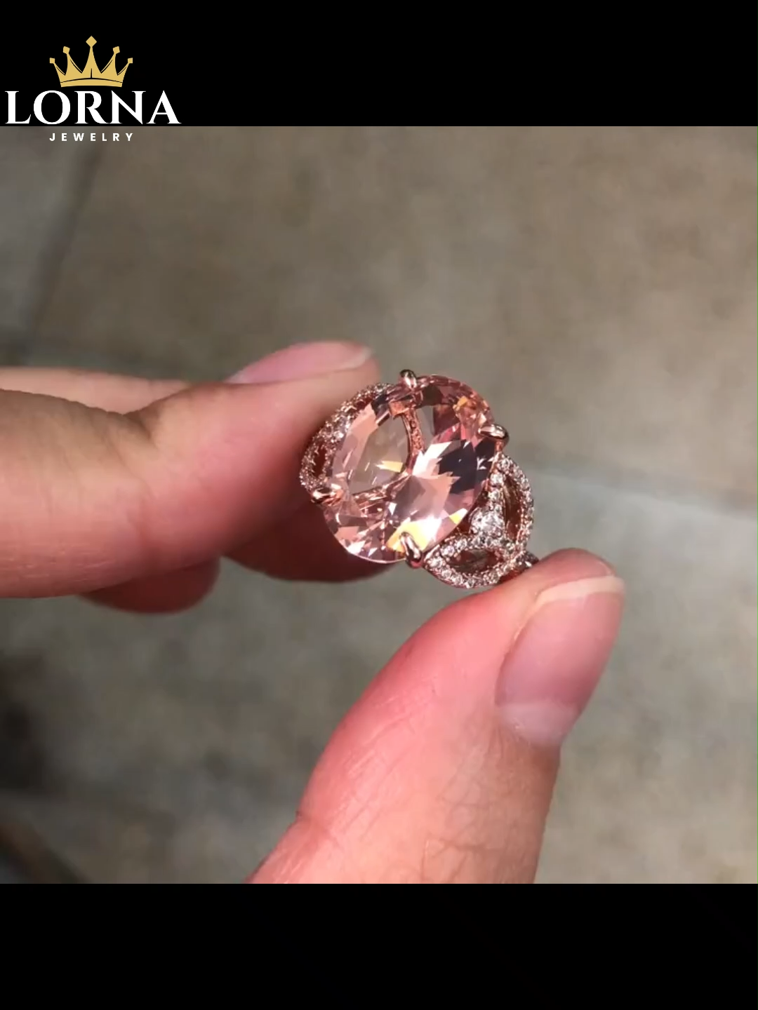 5.5Ct Pink Oval Cut Halo Setting Rose Gold Ring