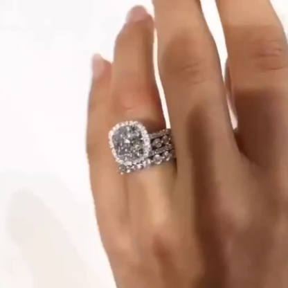 5Ct Vintage Handmade Cushion Cut Halo 3 Pcs Sterling Silver Bridal Set