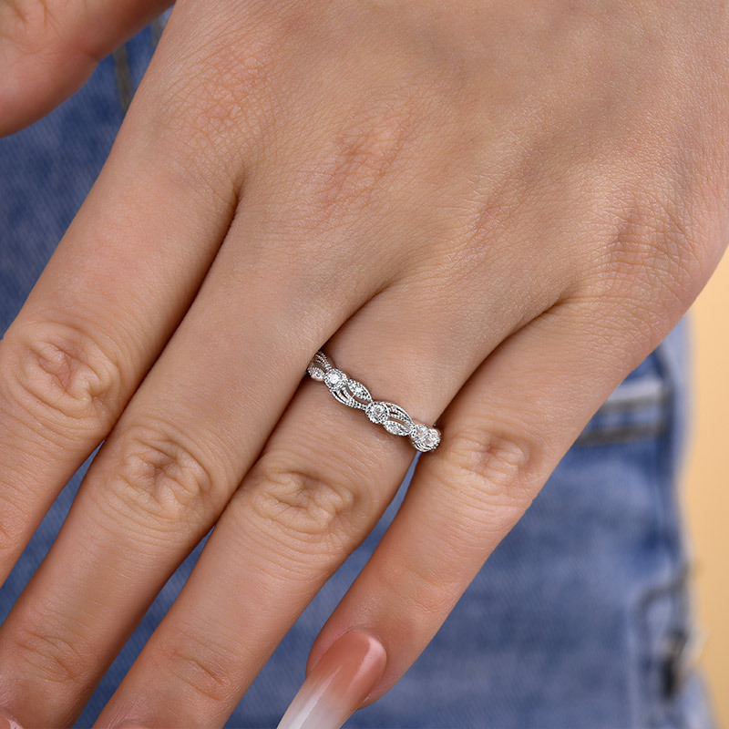 Vintage Leaf & Vine Art Deco Wedding Band In Sterling Silver-Sterling Silver-lornajewelry