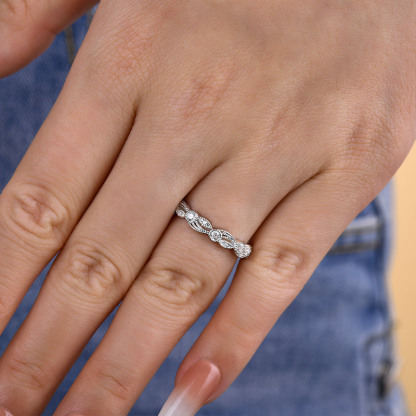 Vintage Leaf & Vine Art Deco Wedding Band In Sterling Silver-Sterling Silver-lornajewelry