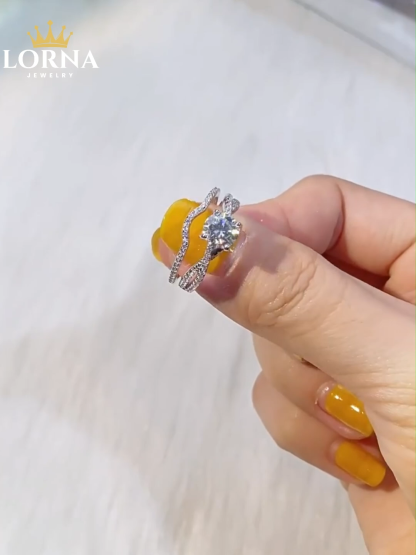 1Ct Moissanite Round Cut Intertwined Band Wedding Ring Set