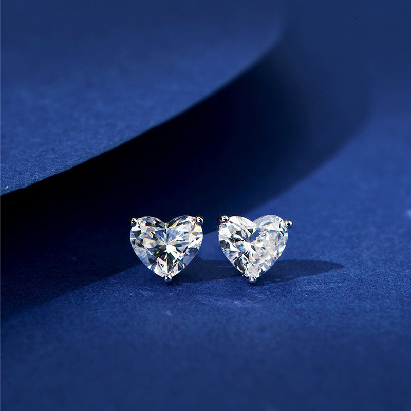 Heart Shaped  Women's Stud Earrings In Sterling Silver-Sterling Silver-lornajewelry