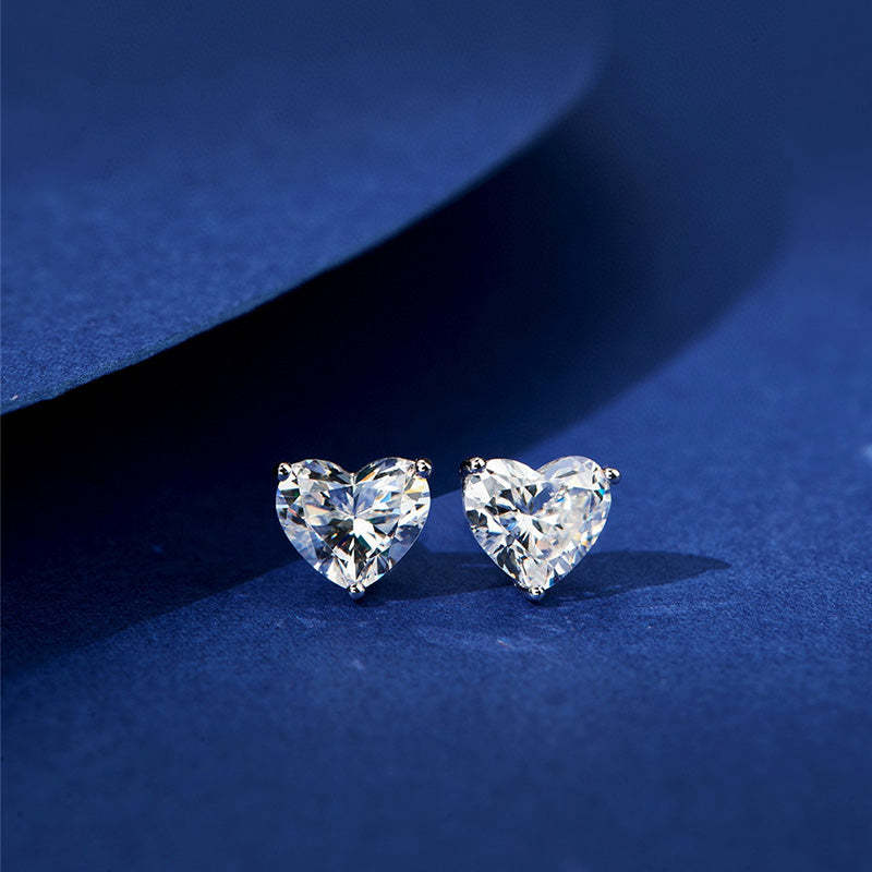Heart Shaped  Women's Stud Earrings In Sterling Silver-Sterling Silver-lornajewelry