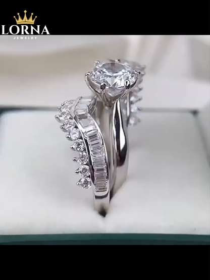 2Ct Round Cut Vintage Sterling Silver Wedding Ring Set