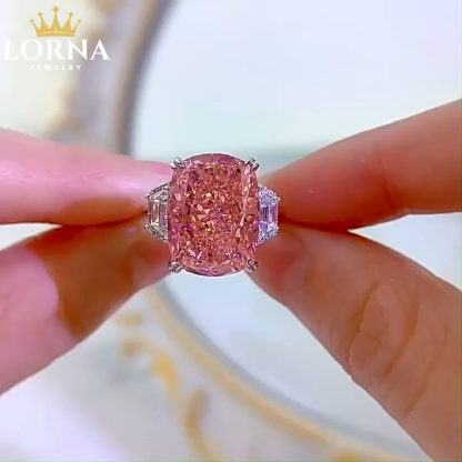 8Ct Pink Cushion Gemstone Three-Stone Ring