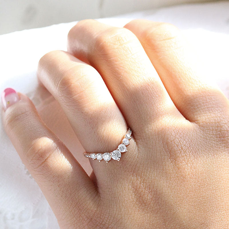 Stunning Chic Thin V Shaped Stacking Wedding Band In Sterling Silver-Sterling Silver-lornajewelry