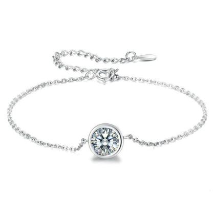 Sterling Silver Classic Simulated Diamond Adjustable Bracelet For Women-Sterling Silver-lornajewelry