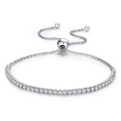 Sparking Tennis Bolo Bracelet For Women In Sterling Silver-Sterling Silver-lornajewelry