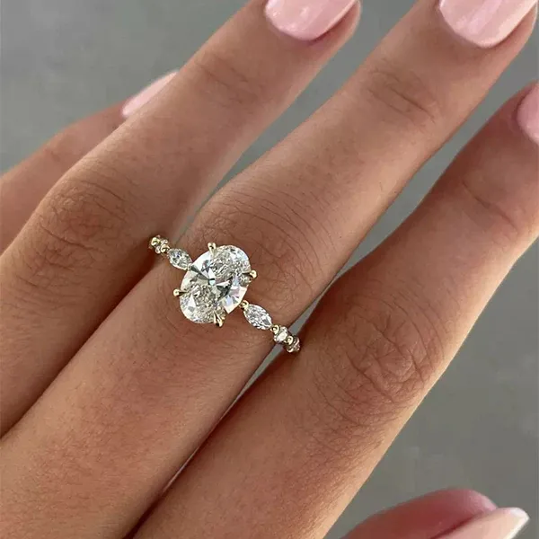1.5Ct Unique Oval Cut Sterling Silver Engagement Ring