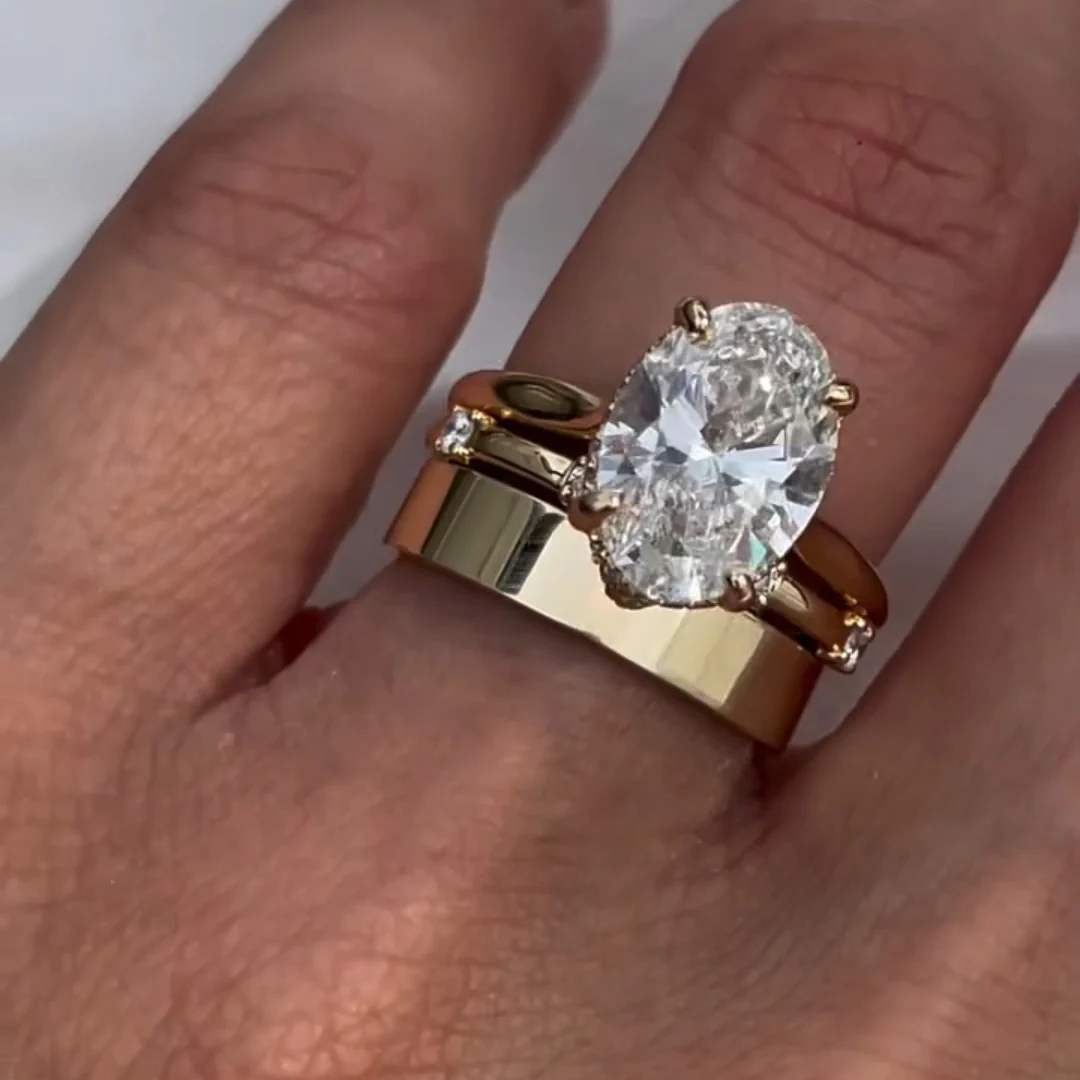 5Ct Oval Cut 3PCS with Plain Band and Distance Band Bridal Set Rings