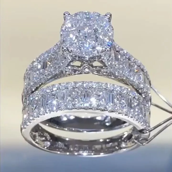 2Ct Stunning Round Cut Sterling Silver Wedding Bridal Set