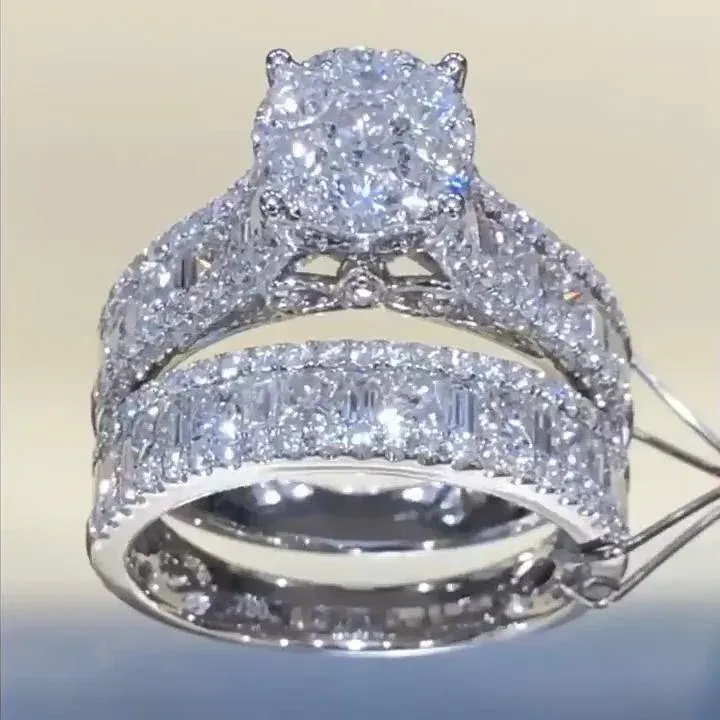 2Ct Stunning Round Cut Sterling Silver Wedding Bridal Set