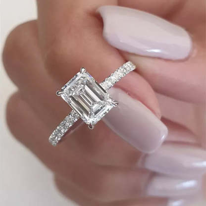 3Ct Classic Emerald Cut Women's Engagement Ring-Sterling Silver-lornajewelry