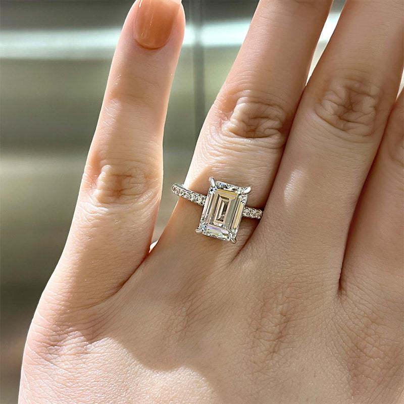 3Ct Classic Emerald Cut Women's Engagement Ring-Sterling Silver-lornajewelry
