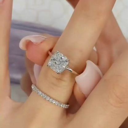 Classic 3.0 Carat Cushion Cut Bridal Set In Sterling Silver-Sterling Silver-lornajewelry